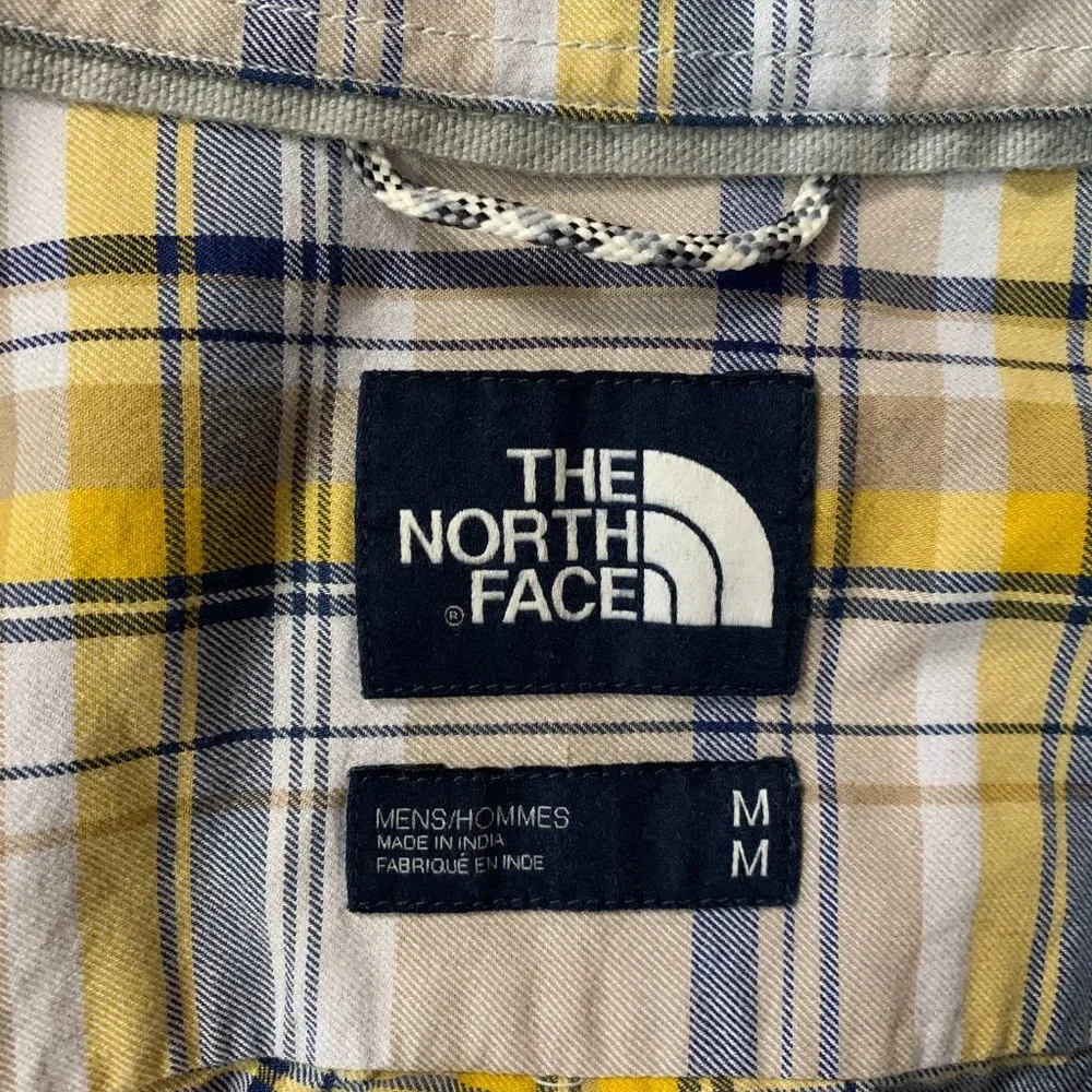 The North Face Men's Yellow Blue Plaid Long Sleeve Medium Button Down Shirt EUC